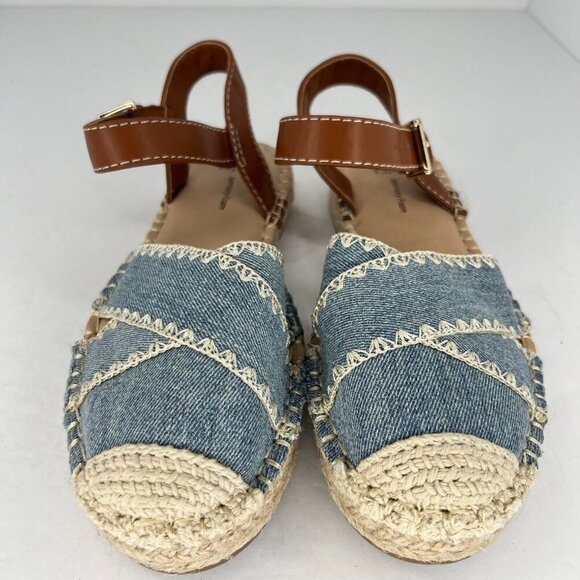 Time and Tru Womens Blue Ankle Strap Buckle Denim Size 7.5 Espadrille Flats - Picture 3 of 9